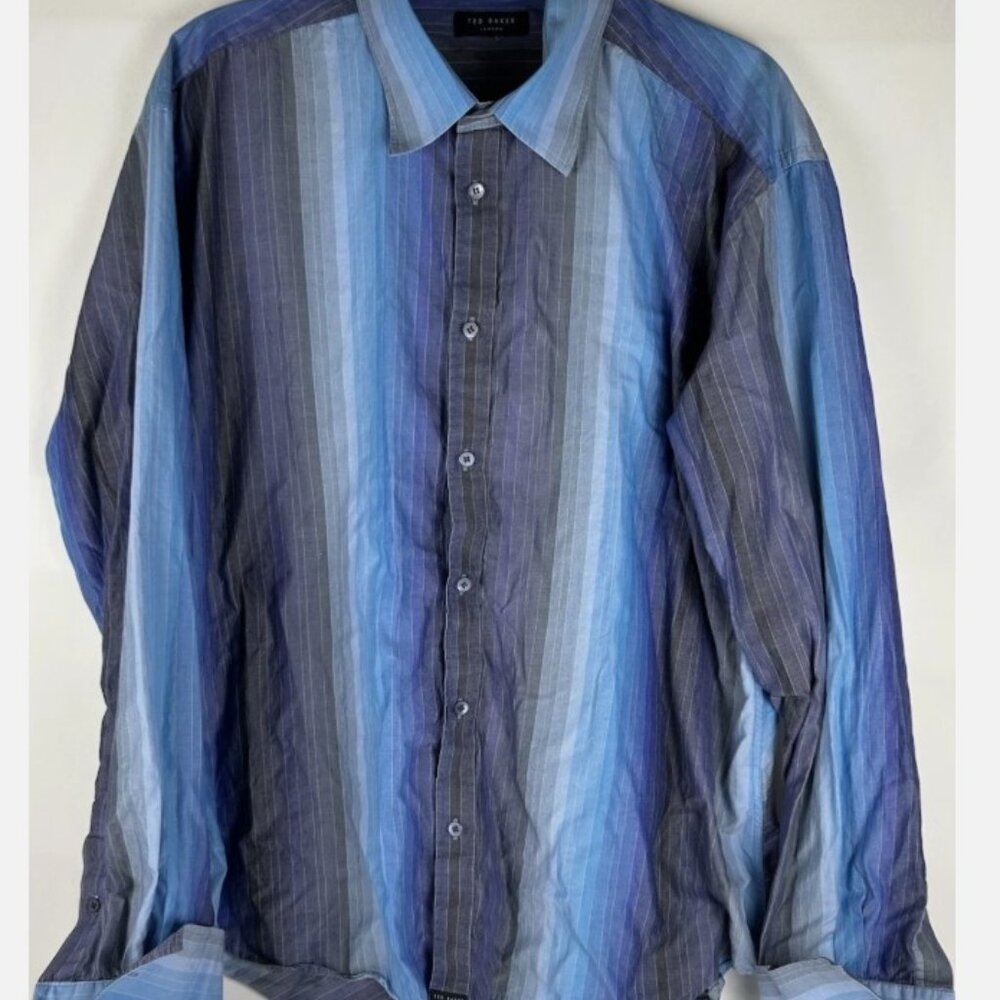 Ted Baker London Blue Striped Chevron Flip Cuff Shirt Mens L Button Long Sleeve